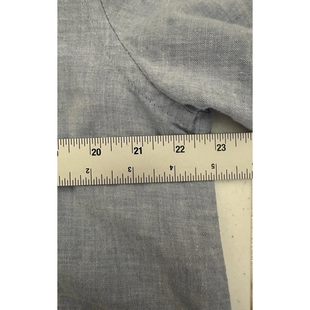 Banana Republic Men's L Tall Blue Linen-Cotton Slim Short Sleeve Button-Up Shirt